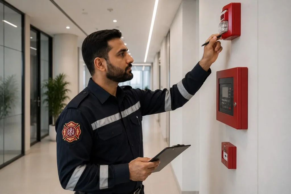 fire alarm system uae office building maintenance inspection