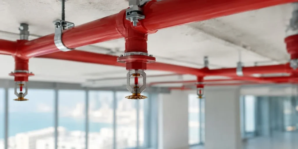 Automatic fire sprinkler heads installed in a commercial building in Qatar