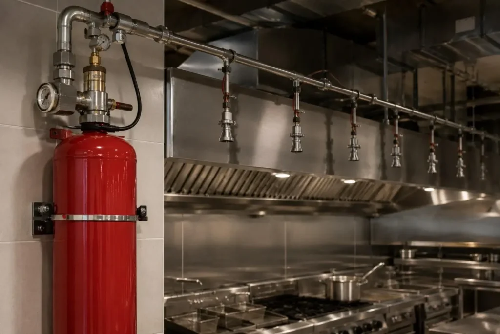 kitchen hood fire suppression system abu dhabi wet chemical