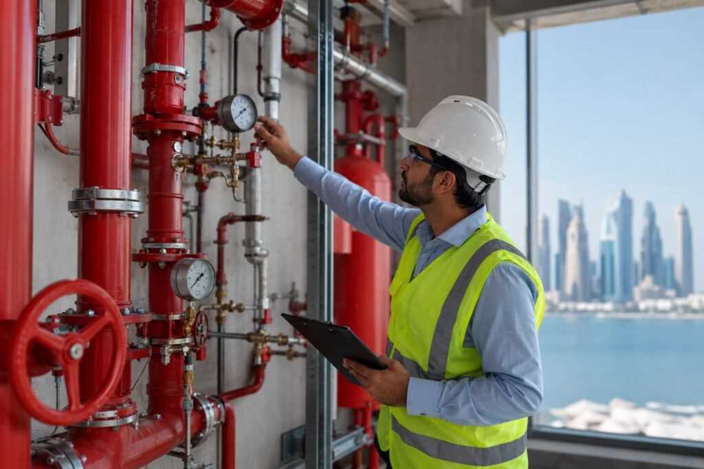 Inspection of sprinkler system for QCDD compliance in Qatar